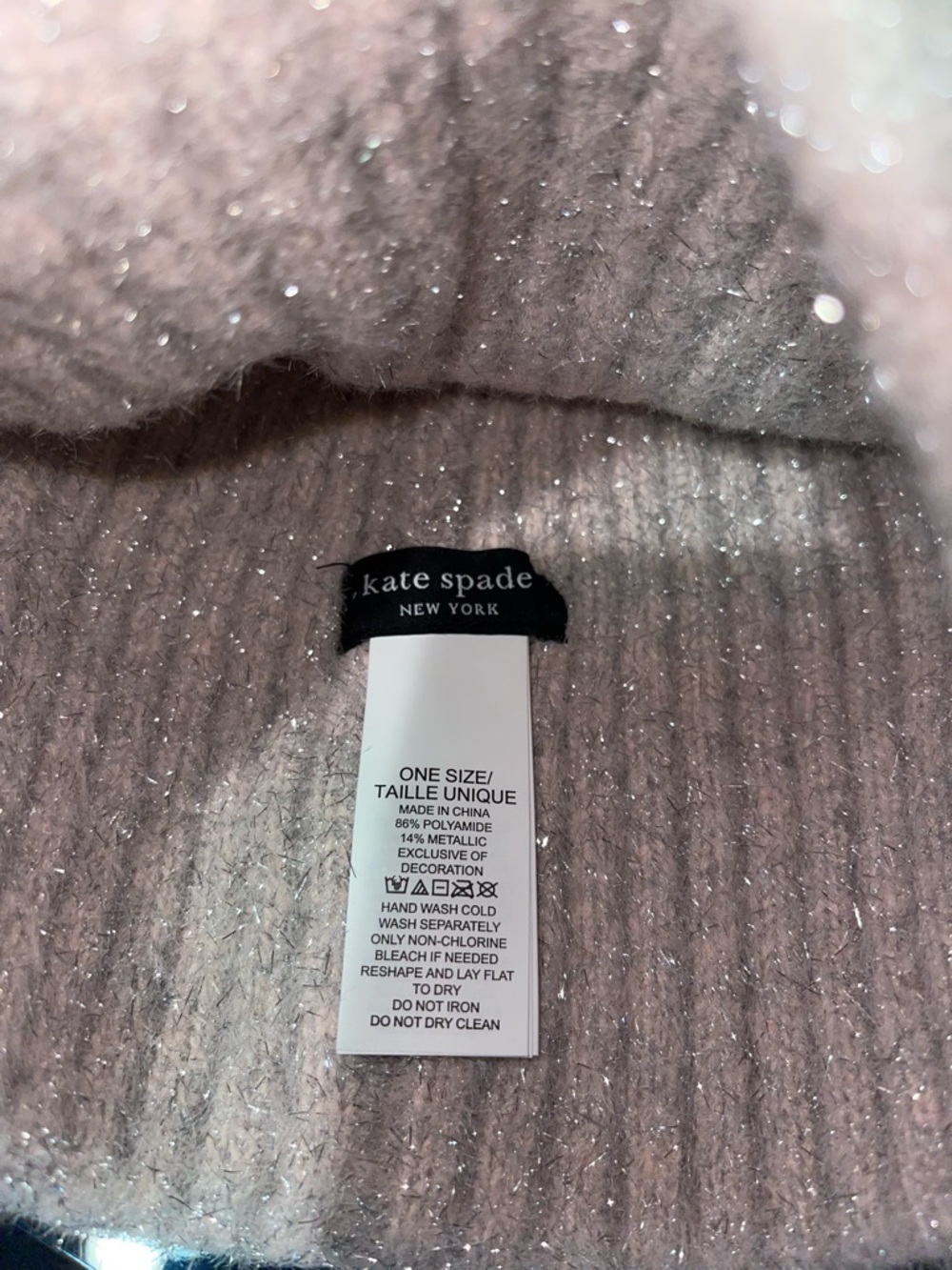 Kate Spade ♠️ Tinsel Knit Beanie in English Rose Winter Hat Pink Metallic NWT - Picture 5 of 8